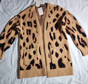 Zesica Sweater Womens Large Brown Animal Print Long Sleeve Open Front Cardigan - Picture 1 of 18