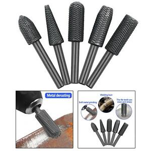 5x Steel Rotary Burr Set 1/4" Shank Wood Rasp Drill Bits for Metal Carving