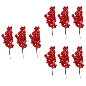 9 pcs red berries for crafts Christmas Holly Berries Artificial Pine Picks - Picture 1 of 12