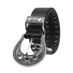 Punk PU Waist Belt for Jean Heavy Duty Rhinestones Hip Hop Belt Waistband - Picture 1 of 8