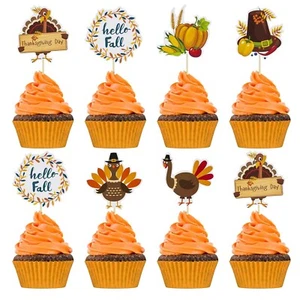 Gyufise 36Pcs Thanksgiving Cupcake Toppers Thanksgiving Themed Turkey Pumpkin Fo - Picture 1 of 6