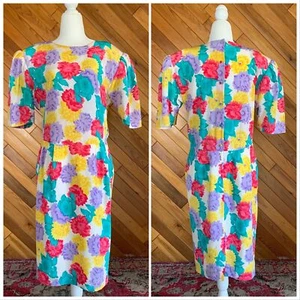 Vintage 80s Jack Mulqueen Silk Dress - Picture 1 of 6