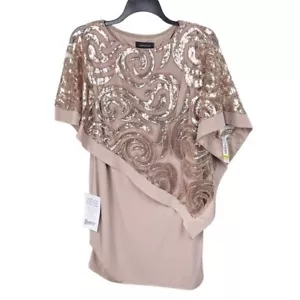 NEW R&M Richards Petite 2584 Mother Of The Bride Dress Caramel Gold Sequins 6P - Picture 1 of 12