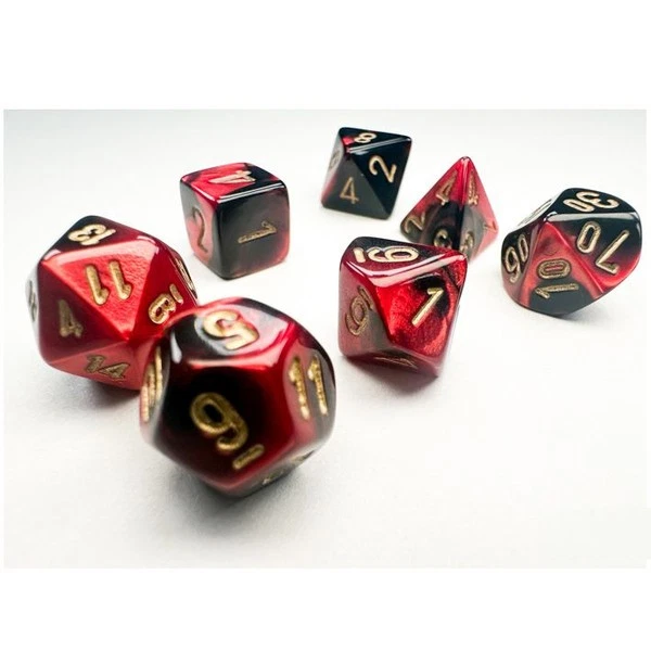 Chessex Manufacturing Gemini Black Red Gold Mini Polyhedral Dice Set 7 - Image 1 of 1