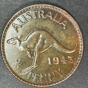 1943 Australia Large 1 One Penny Bronze Coin King George VI Foreign WWII - Picture 1 of 2