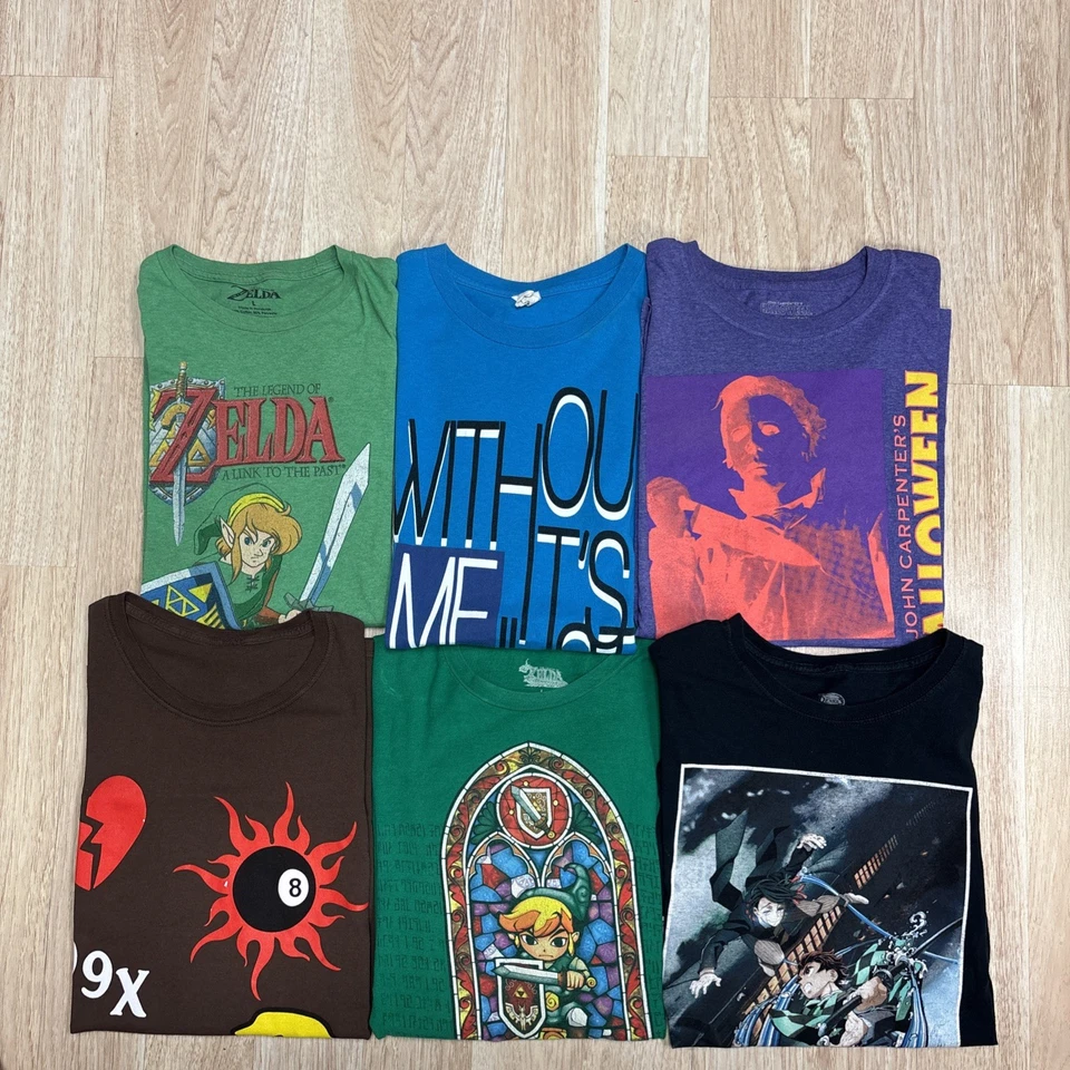 Lote de 6 camisetas al azar películas de juegos cultura pop ropa de calle anime grandes Foto 1 de 1