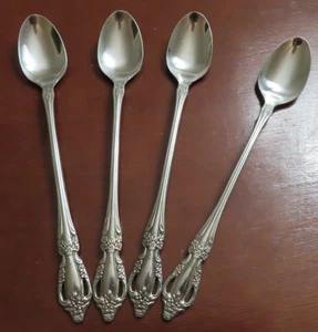 Oneida RAPHAEL Set of 4 Iced Tea Spoons USA Stainless Flatware Lot X - Picture 1 of 5