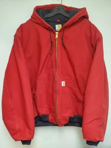 Carhartt de colección para hombre talla Chaqueta Abrigo 2XL J140 Forrada con Edredón Capucha Roja/Negro Lona - Imagen 1 de 7
