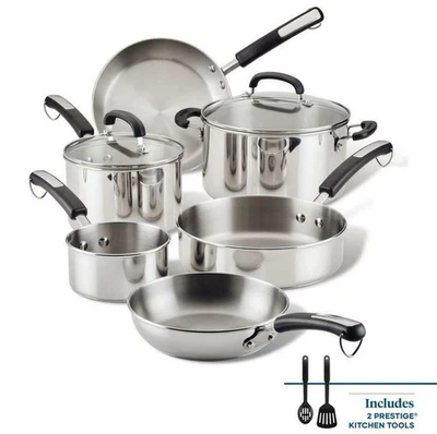 Conjunto de panelas de aço inoxidável 10 peças – panelas e frigideiras duráveis com tampas - Imagem 1 de 4