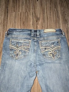 Rock Revival YUI Jeans Easy Skinny Men's 36x32 Leather Stitch Pocket Rhinestone - Picture 1 of 24