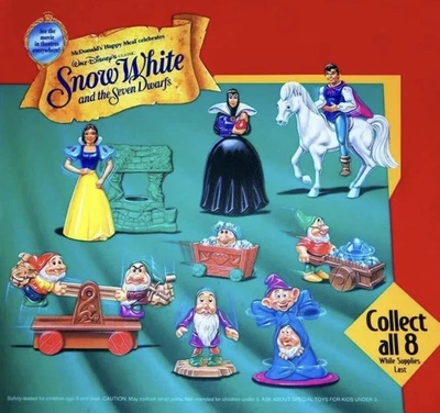 Винтажный 1992 McDonalds Disney Белоснежка Happy Meal игрушки полный набор из 8 - Изображение 1 из 4