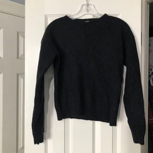 Aritzia Wilfred Free Sweater M Isabelli Black Merino Wool Waffle Knit Crew Neck - Picture 1 of 7