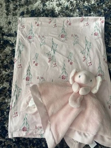 Catherine Malandrino rosa Blumen Babydecke & Carter’s Elephant Lovey  - Bild 1 von 5