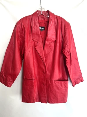 VTG 80's Argentina Comint RED Leather Snap Front Women's Blazer Sport Jacket M - Image 1 of 4