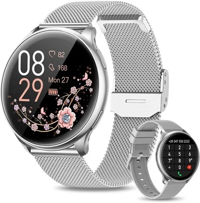 SmartWatch für Damen mit Telefonieren Fitness-Tracker Android & iOS-Apple Silber - Bild 1 von 4