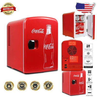 Retro Coke 4L Mini Fridge Cooler - 12V/110V,  Certified, Compact Desk Fridge - Image 1 of 4