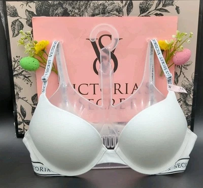 Sujetador Push Up Victoria Secret Bombshell Add 2 Tazas Algodón Logo Acolchado 34B Blanco Foto 1 de 4