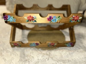 Pioneer Woman Acacia Wood Wine Rolling Pin Rack Holder Spring Bouquet 13” - Picture 1 of 12
