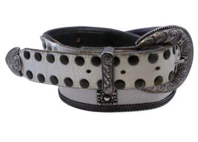 Vintage 1980s Signature Inc. Women's L/XL White Silver Chain Studded Accent Belt - Image 1 of 4
