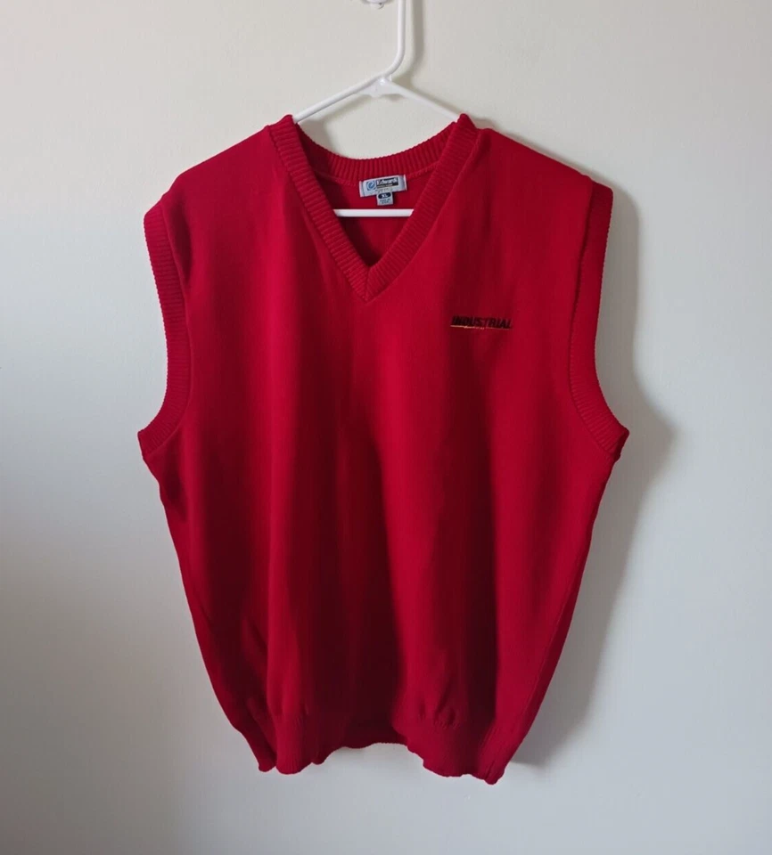 Andrew Rohan Edwards Mens Sweater Vest Size L  Red Knit V Neck Sleeveless - Image 1 of 4