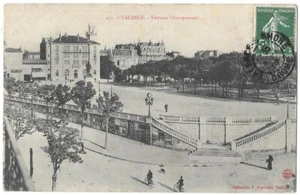 VALENCE 26 Terrasse Championnet dans la Drome CPA animée écrite timbrée en 1909 - Imagen 1 de 2