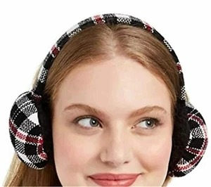 Charter Club Women's Headwear Plaid Chenille Earmuffs Black One Size NEW #94 - Picture 1 of 1