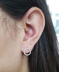 14Kt White Gold Plated Lab Created Diamond Open Circle Earrings Round Shape 0.75 - Picture 1 of 7