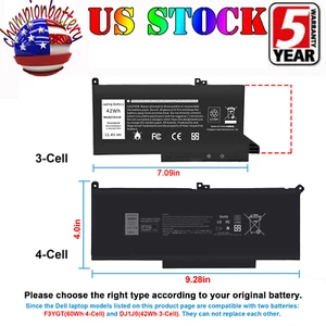 F3YGT DJ1JO Battery for Dell Latitude 12 7000 7280 7480 451-BBZL PGFX4 ONFOH - Picture 1 of 16