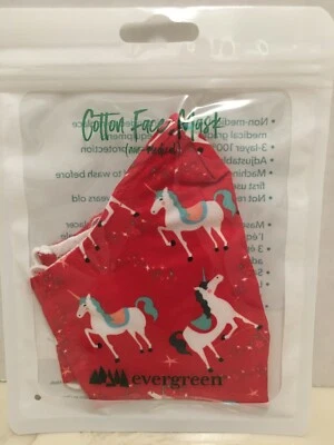 KIDS Face Masks Red W/ Unicorns Stars & Lights Christmas Washable One Size NEW - Image 1 of 3