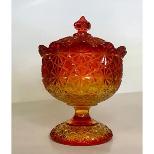 Vintage leuchtendes Karnevalsglas Kompott Süßigkeitenschale mit Deckel - Bild 1 von 6