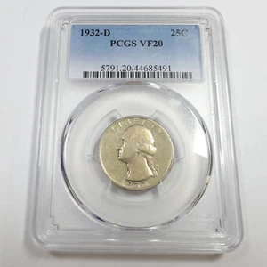 1932 D PCGS VF20 - Silver Washington Quarter 25c US Coin #54289A - Picture 1 of 3