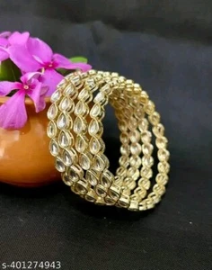 Brazalete Bollywood Novia Moda Chapado en Oro AD Kundan Colección Rajwadi India - Imagen 1 de 4