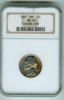 NGC MS 68 1967 SMS 5 cents--Registry Coin - Image 1 of 2