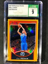 CSG 9 MINT J.J. REDICK 2007-08 #48 BOWMAN CHROME GOLD REFRACTOR #D SP /99 G1528
