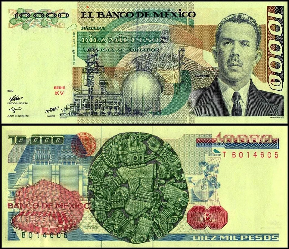 México 10000 Pesos, 1985, P-89c.5, UNC, Serie KV Foto 1 de 1