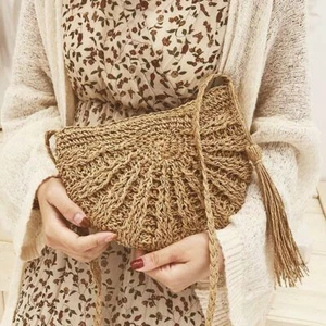 Women Wicker Handbag Bag Tote Beach Straw Woven Summer Rattan Basket Bag Holiday - Picture 1 of 14