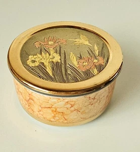 VTG Japanese Chokin Gold Guilded Floral Hummingbird Jewelry Trinket Dish - Picture 1 of 7