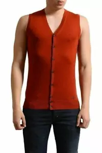 Dsquared2 Classic Knit Men's Orange Rust 100% Wool Button Down Vest US M IT 50 - Picture 1 of 4
