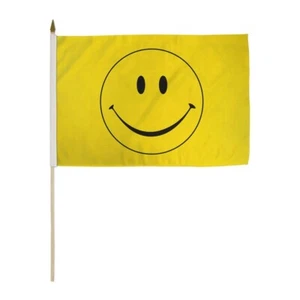12x18 Inches Happy Face Stick Flag wood Staff - Picture 1 of 1