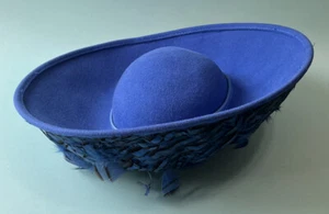 Vintage 1960s Jack McConnell Blue Feather Church Derby Hat - Picture 1 of 8