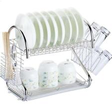 Multi-function 2-Tier Stainless Steel Dish Drying Rack Kitchen Storage Silver