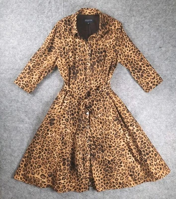 Jones Нью-Йорк подпись рубашка платье 14 леопард печать карманы ремень рулон рукав  - Изображение 1 из 4