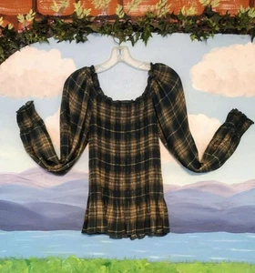 Neu mit Etikett C Est. 1946 Größe Small geraffte Bluse grün Schottenkaro Farbe - Bild 1 von 4