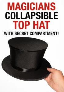 MAGICIAN SECRET COMPARTMENT TOP HAT Black Spring Folding Magic Trick Prop Pop Up - Picture 1 of 16