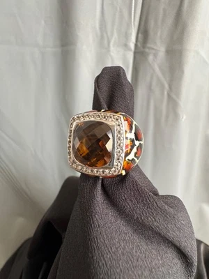 Anillo Esterlina Sima K 13 TCW Cuarzo Ahumado con Topacio Blanco Estampado Animal Talla 5 Foto 1 de 4