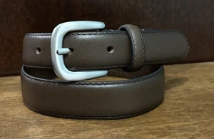 Janie & Jack Brown Leather Kids Belt Sz 24-25 1”Wide EC Silvertone Bkl - Picture 1 of 5