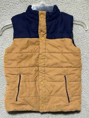 Tommy Bahama Vest Boys M 7/8 Brown Blue Puffer Cotton Lined Stripe Winter Jacket - Image 1 of 4