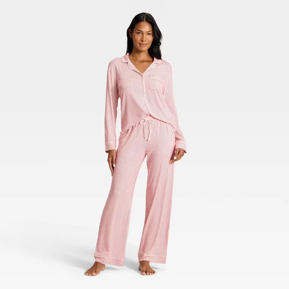 Women's Cloud Knit Modal Long Sleeve Notch Collar Top and Pants Pajama - Image 1 of 1