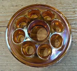Vintage Marigold Carnival Glass 9 Hole Flower Frog 4.75" - Picture 1 of 5