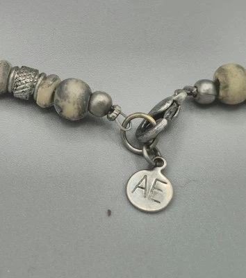 Collar de cuentas AE tono hueso y plata 34,2 g tribal boho rústico 18" Foto 1 de 4